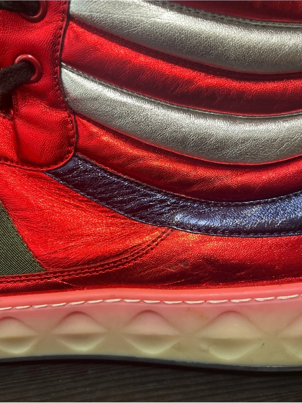 Gucci Men's High Top Metallic Red Sneakers Size 12